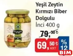 İNCİ YEŞİL ZEYTİN KIRMIZI BİBER DOLGULU 400 G İNCİ YEŞİL ZEYTİN KIRMIZI BİBER DOLGULU 400 G